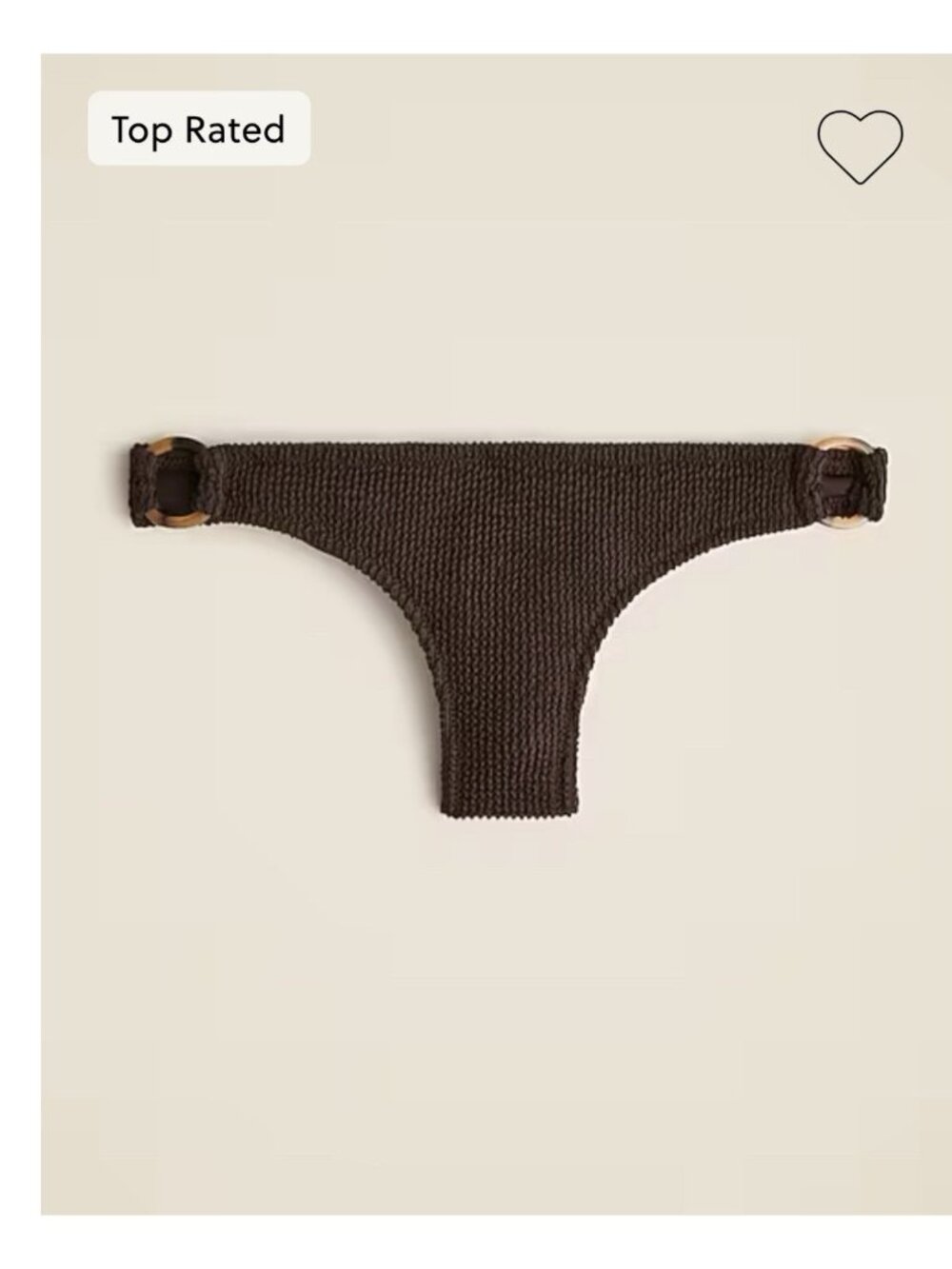 J.Crew Espresso Brown Crinkle Bikini Bottoms Tortoise Ring Side XXS NWT Sold Out